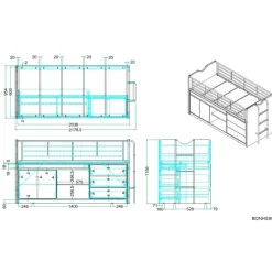 Halvhøj seng 90x200 med skrivebord – Bonny, grå