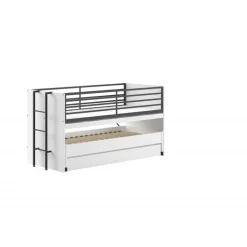 Halvhøj seng 90x200 med udtræksskrivebord – Sam, hvid/sort