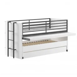 Halvhøj seng 90x200 med udtræksskrivebord – Sam, hvid/sort