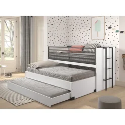 Halvhøj seng 90x200 med udtræksskrivebord – Sam, hvid/sort