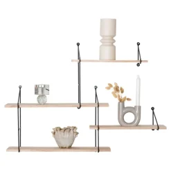 Harlem Hylde - hylde med sort ramme og 4 træhylder forskudt