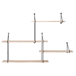 Harlem Hylde - hylde med sort ramme og 4 træhylder forskudt