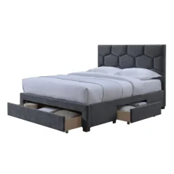 HARRIET 160x200cm seng med skuffer - Grå Velour