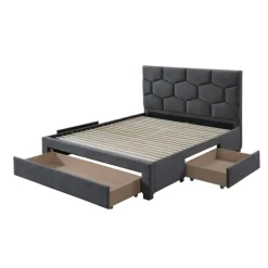 HARRIET 160x200cm seng med skuffer - Grå Velour