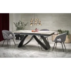 HILARIO Spisebord med udtræk, Beige marmor / Sort