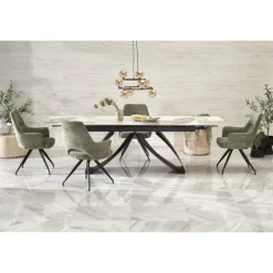 HILARIO Spisebord med udtræk, Beige marmor / Sort