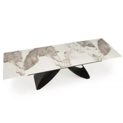 HILARIO Spisebord med udtræk, Beige marmor / Sort