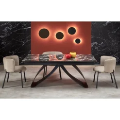 HILARIO Spisebord med udtræk, Sort marmor / Sort