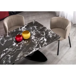 HILARIO Spisebord med udtræk, Sort marmor / Sort