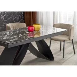 HILARIO Spisebord med udtræk, Sort marmor / Sort