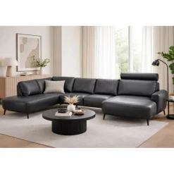 Hjort Knudsen Lolland læder U-sofa Højrevendt