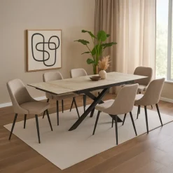 Hudson spisebord med 2 tillægsplader - Taupe keramik og sort metal 200 cm kan udvides til 300 cm