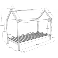 Husseng 90 x 200 cm – Dallas, hvid, massivt fyrretræ