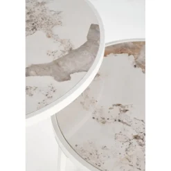 INES sofabordsæt - Beige marmor / Hvid