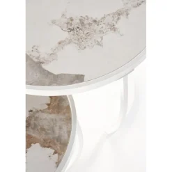 INES sofabordsæt - Beige marmor / Hvid