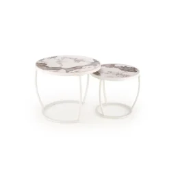 INES sofabordsæt - Beige marmor / Hvid