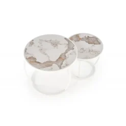 INES sofabordsæt - Beige marmor / Hvid