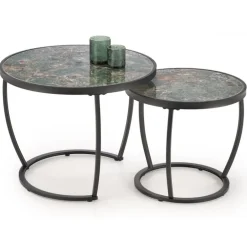INES sæt af to sofaborde - Grøn marmor og Sort