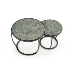 INES sæt af to sofaborde - Grøn marmor og Sort