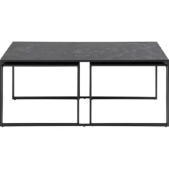 Infinity rektangulær sofabordsæt 120x60 - sort melamin med marmorprint og sort metal
