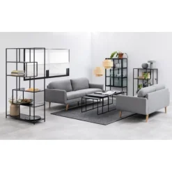 Infinity rektangulær sofabordsæt 120x60 - sort melamin med marmorprint og sort metal