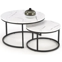 JAVA sæt af 2 sofaborde - Hvid marmorlook