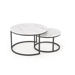 JAVA sæt af 2 sofaborde - Hvid marmorlook