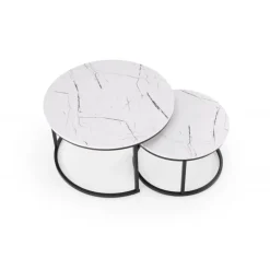 JAVA sæt af 2 sofaborde - Hvid marmorlook