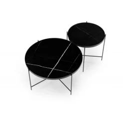 JULIETA sæt af 2 sofaborde, Sort marmor / Sort