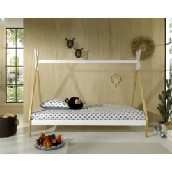 Juniorseng tipi 90 x 200 cm – natur/hvid