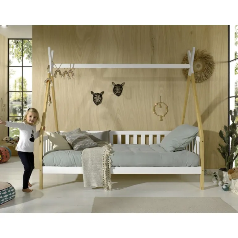 Juniorseng tipi 90 x 200 cm – natur/hvid, massivt fyr
