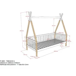 Juniorseng tipi 90 x 200 cm – natur/hvid, massivt fyr