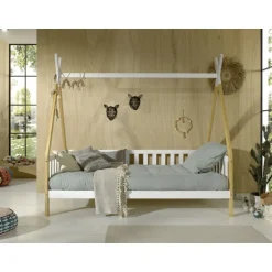 Juniorseng tipi 90 x 200 cm – natur/hvid, massivt fyr