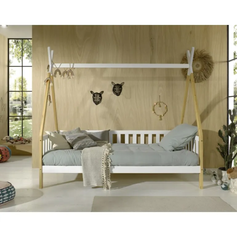 Juniorseng tipi 90 x 200 cm – natur/hvid, massivt fyr