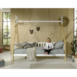 Juniorseng tipi 90 x 200 cm – natur/hvid, massivt fyr