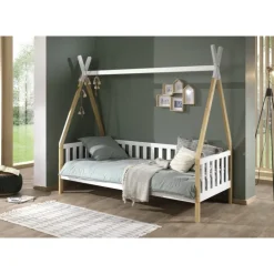 Juniorseng tipi 90 x 200 cm – natur/hvid, massivt fyr
