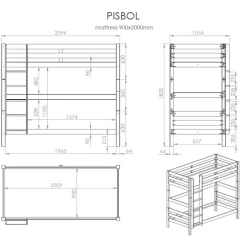 Køjeseng 90 x 200 – Pino, hvid lakeret fyr, H 180 cm