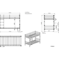 Køjeseng 90 x 200 cm Pino – hvid, fyrretræ, H 160 cm