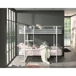 Køjeseng Oscar 90 x 200 cm – hvid metal, industriel stil