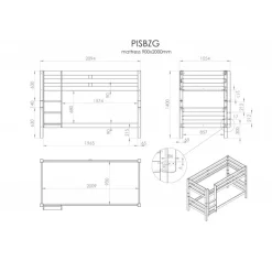 Køjeseng Pino 90 × 200 cm – hvid, højde 140 cm