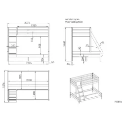 Køjeseng Pino familieseng 140x200 + 90x200 – natur