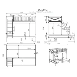Køjeseng Scott familieseng 140x200 + 90x200 – hvid