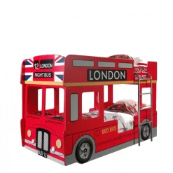 Køjeseng til børn – London bus, 90 × 200 cm, rød