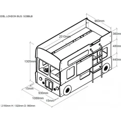 Køjeseng til børn – London bus, 90 × 200 cm, rød