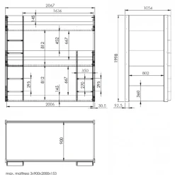 Køjeseng triple 90 x 200 – Scott, hvid