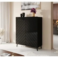 Kommode ABETO mat Sort/ højglans Sort
