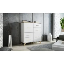 Kommode LOTTA 110 (2D4S) diamant Hvid/lSonoma eg.