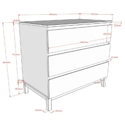 Kommode med 3 skuffer – Eva, hvid (90 × 200 cm)