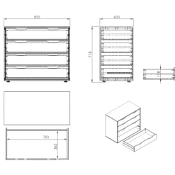Kommode med 4 skuffer – Pino, hvid
