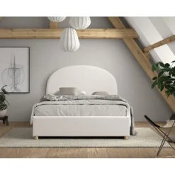 Kontinentalseng med opbevaring Moon 140 x 200 cm – hvid bouclé